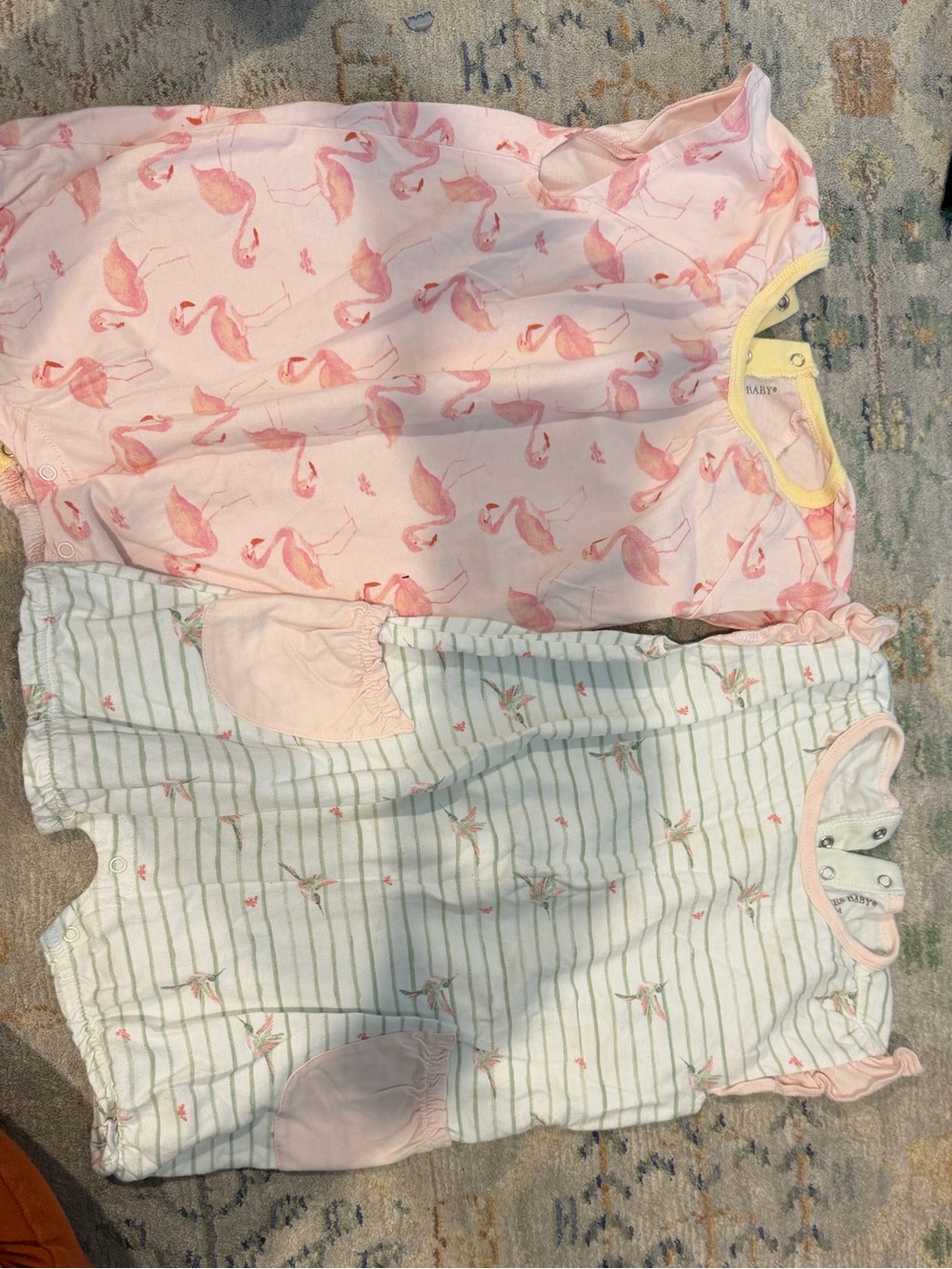 Burt's Bees Baby Pink Flamingo & Pastel Stripe Sleep Rompers